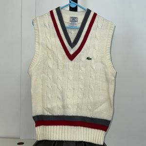 Lacoste V-Neck Sweater Vest - White with Red and Gray Accents